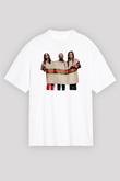 Offset Baskılı Beyaz Unisex Oversize Tişört - Tshirt