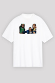 Offset Baskılı Beyaz Unisex Oversize Tişört - Tshirt