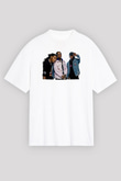 Offset Baskılı Beyaz Unisex Oversize Tişört - Tshirt
