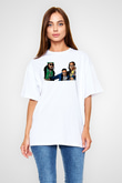 Offset Baskılı Beyaz Unisex Oversize Tişört - Tshirt