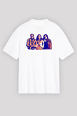 Offset Baskılı Beyaz Unisex Oversize Tişört - Tshirt