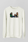 Offset Baskılı Beyaz Unisex Sweatshirt