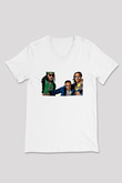 Offset Baskılı Beyaz Unisex V Yaka Tişört - Tshirt