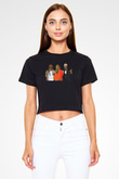 Offset Baskılı Siyah Crop Top Kadın Tişört - Tshirt