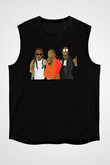 Offset Baskılı Unisex Siyah Kolsuz Tişört - Tshirt