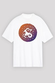 Oğlak Burcu Baskılı Beyaz Unisex Oversize Tişört - Tshirt