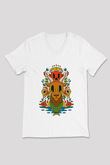 Oğlak Burcu Baskılı Beyaz Unisex V Yaka Tişört - Tshirt