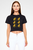 Oğlak Burcu Baskılı Siyah Crop Top Kadın Tişört - Tshirt