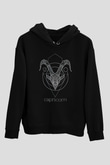 Oğlak Burcu Baskılı Unisex Siyah Hoodie