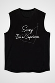 Oğlak Burcu Baskılı Unisex Siyah Kolsuz Tişört - Tshirt