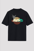 Oğlak Burcu Baskılı Unisex Siyah Oversize Tişört - Tshirt