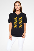 Oğlak Burcu Baskılı Unisex Siyah V Yaka Tişört - Tshirt