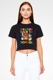 Öğretmenler Günü Baskılı Siyah Crop Top Kadın Tişört - Tshirt