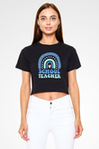 Öğretmenler Günü Baskılı Siyah Crop Top Kadın Tişört - Tshirt
