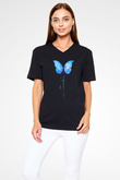 Öğretmenler Günü Baskılı Unisex Siyah V Yaka Tişört - Tshirt