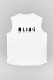 Ölü Canlı Süperpozisyon Baskılı Unisex Kolsuz Beyaz Tişört - Tshirt