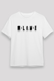 Ölü Canlı Süperpozisyon Baskılı Unisex Beyaz Tişört - Tshirt