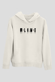Ölü Canlı Süperpozisyon Baskılı Unisex Ekru Hoodie