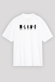 Ölü Canlı Süperpozisyon Baskılı Unisex Oversize Beyaz Tişört - Tshirt
