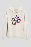 Om Baskılı Beyaz Unisex Kapüşonlu Sweatshirt