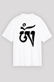 Om Baskılı Beyaz Unisex Oversize Tişört - Tshirt