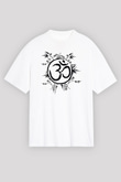 Om Baskılı Beyaz Unisex Oversize Tişört - Tshirt