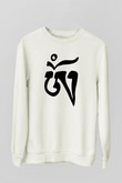 Om Baskılı Beyaz Unisex Sweatshirt