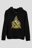 Om Baskılı Unisex Siyah Kapüşonlu Sweatshirt