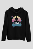 Om Baskılı Unisex Siyah Kapüşonlu Sweatshirt