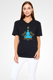 Om Baskılı Unisex Siyah V Yaka Tişört - Tshirt