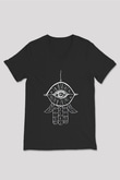 Om Baskılı Unisex Siyah V Yaka Tişört - Tshirt