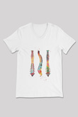 Omurga Renkli Baskılı Unisex V Yaka Beyaz Tişört - Tshirt
