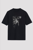 Omuz Çıkığı Baskılı Unisex Oversize Tişört - Tshirt