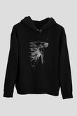 Omuz Çıkığı Baskılı Unisex Siyah Kapüşonlu Sweatshirt