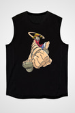 One Piece Baskılı Unisex Siyah Kolsuz Tişört - Tshirt