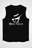 One Piece Baskılı Unisex Siyah Kolsuz Tişört - Tshirt