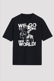 One Piece Baskılı Unisex Siyah Oversize Tişört - Tshirt