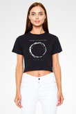 Orbit Culture Baskılı Siyah Crop Top Kadın Tişört - Tshirt