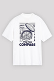 Orienteering Baskılı Unisex Beyaz Oversize Tişört - Tshirt