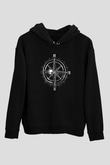 Orienteering Baskılı Unisex Siyah Kapüşonlu Sweatshirt