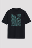Orienteering Baskılı Unisex Siyah Oversize Tişört