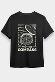 Orienteering Baskılı Unisex Siyah Tişört - Tshirt