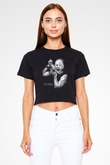 Otep Baskılı Siyah Crop Top Kadın Tişört - Tshirt