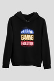 Oyuncu Evrimi Baskılı Unisex Siyah Kapüşonlu Sweatshirt
