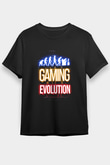 Oyuncu Evrimi Baskılı Unisex Siyah Tişört - Tshirt