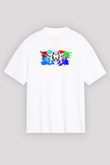 Paintball Baskılı Unisex Beyaz Oversize Tişört - Tshirt