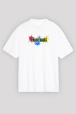 Paintball Baskılı Unisex Beyaz Oversize Tişört - Tshirt
