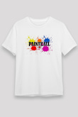 Paintball Baskılı Unisex Beyaz Tişört - Tshirt