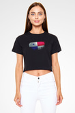 Panama Bayrağı Baskılı Kadın Crop Top Siyah Tişört