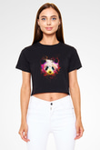 Panda Baskılı  Siyah  Crop Top Tişört